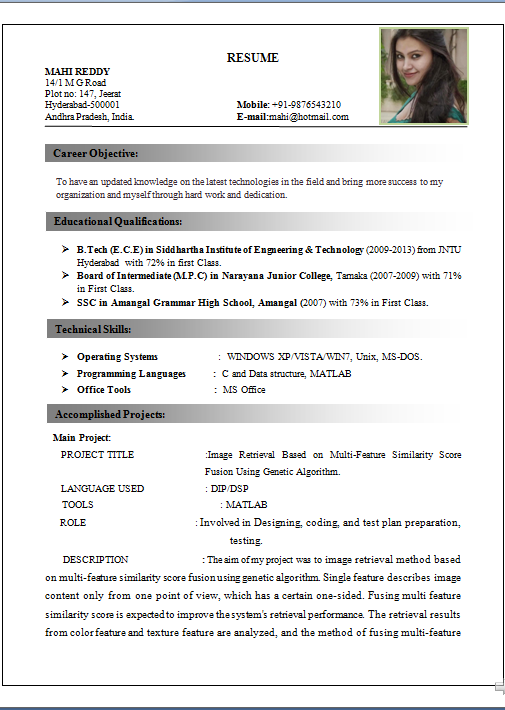 Sample resume in plain text